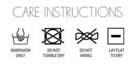 Care instructions graphic: handwash only, do not tumble dry, do not wring, lay flat to dry