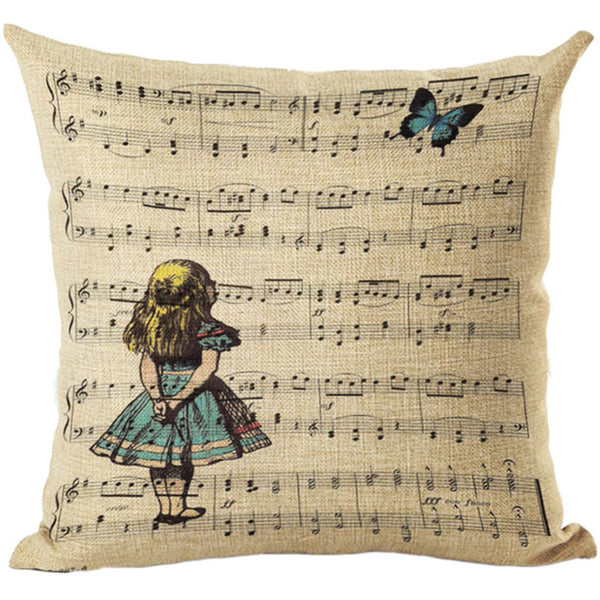 Alice In Wonderland Vintage Style Printed Linen Pillow Cushion - Alice and Butterfly