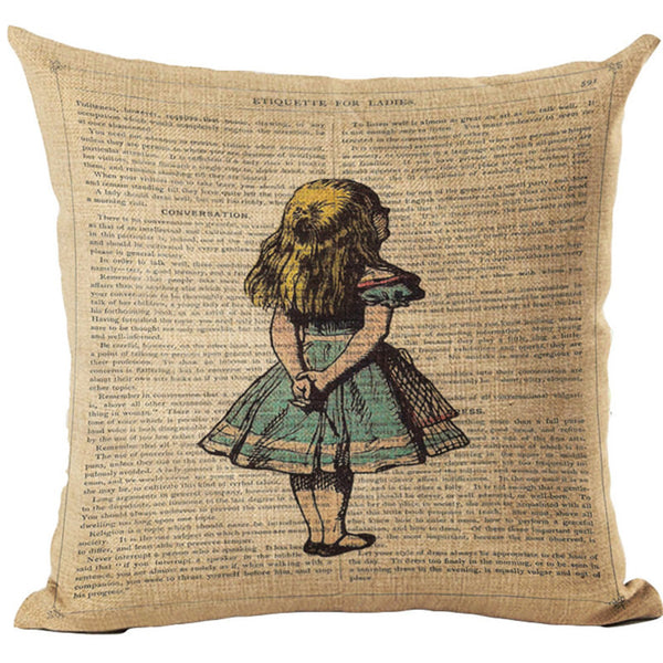 Alice In Wonderland Vintage Style Printed Linen Pillow Cushion - Alice