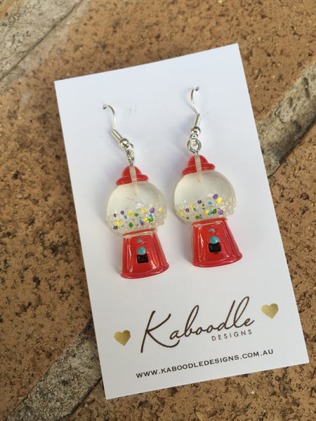 Miniature Novelty Candy Gumball Machine Dangle Earrings