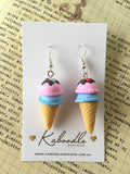 Miniature 3D Yummy Food Ice Cream Dangle Earrings - Strawberry and Blueberry