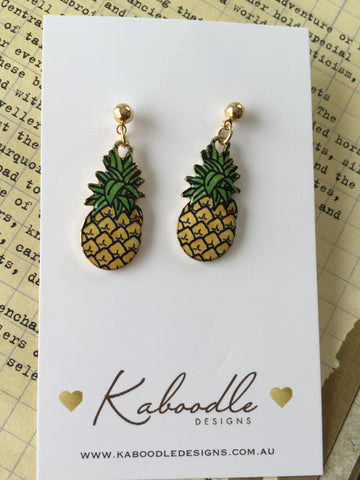 Miniature Enamel Pineapple Dangle Earrings
