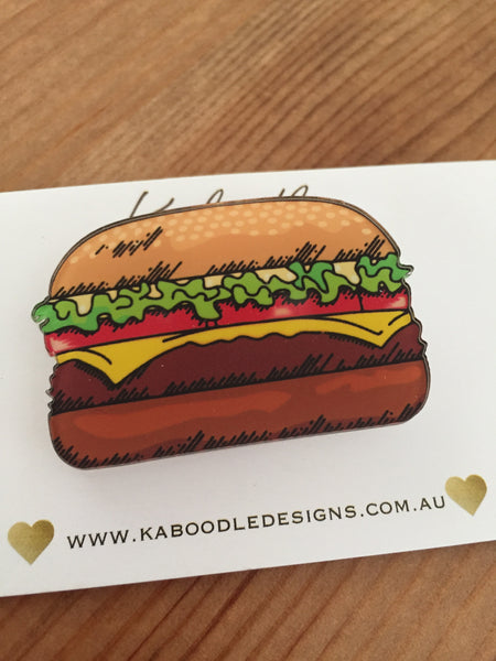 Hamburger - Acrylic Laser Cut Perspex Burger Brooch
