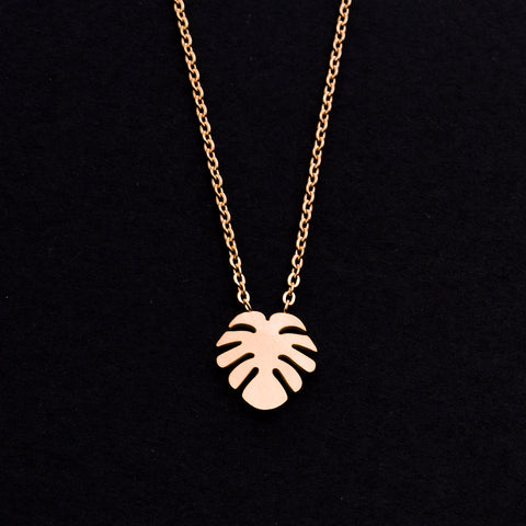 Rose Gold - Stainless Steel Monstera Leaf Cutout Mini Dainty Minimalist Necklace