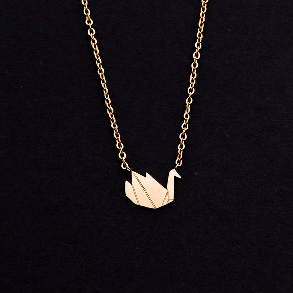 Rose Gold - Stainless Steel Swan Cutout Mini Dainty Minimalist Necklace