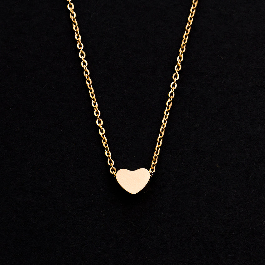 Rose Gold - Stainless Steel Heart Cutout Mini Dainty Minimalist Necklace