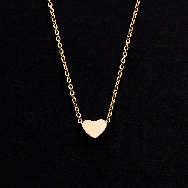 Rose Gold - Stainless Steel Heart Cutout Mini Dainty Minimalist Necklace