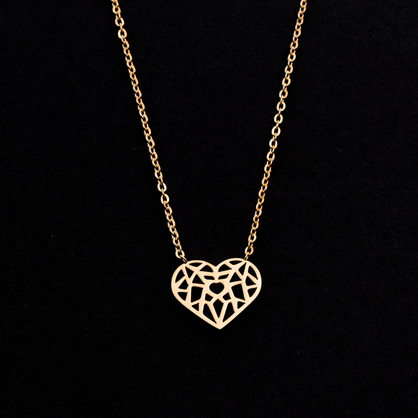 Rose Gold - Stainless Steel Origami Heart Cutout Mini Dainty Minimalist Necklace
