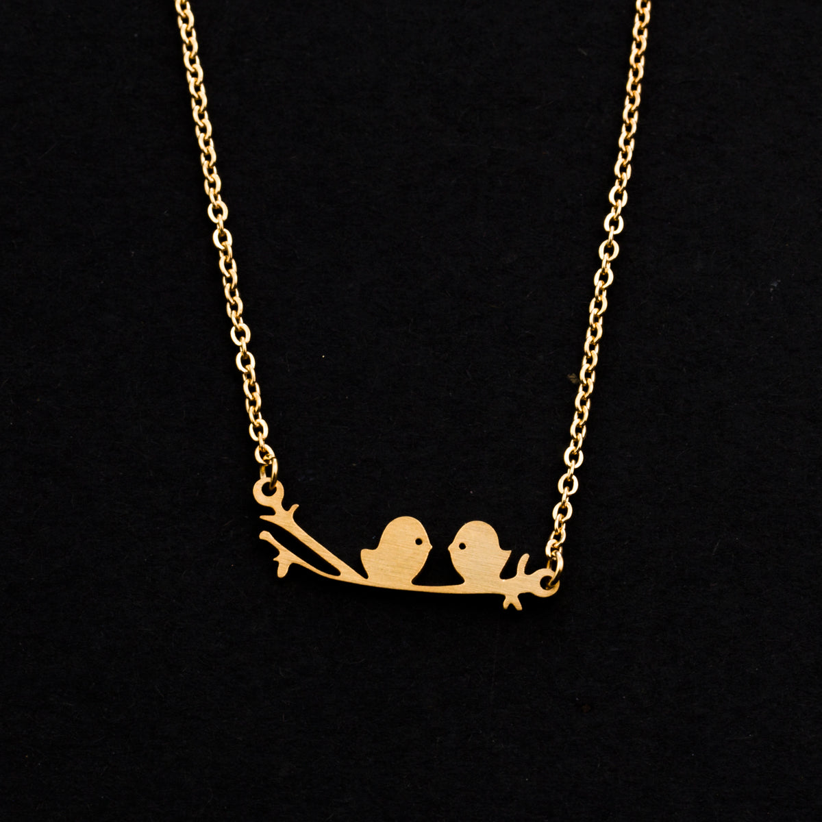 Rose Gold - Stainless Steel Bird on A Branch Cutout Mini Dainty Minimalist Necklace