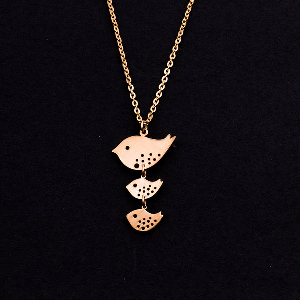 Rose Gold - Stainless Steel 3 Birds Cutout Mini Dainty Minimalist Necklace