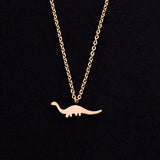 Rose Gold - Stainless Steel Dinosaur Cutout Mini Dainty Minimalist Necklace