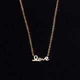Rose Gold - Stainless Steel Love Script Cutout Mini Dainty Minimalist Necklace