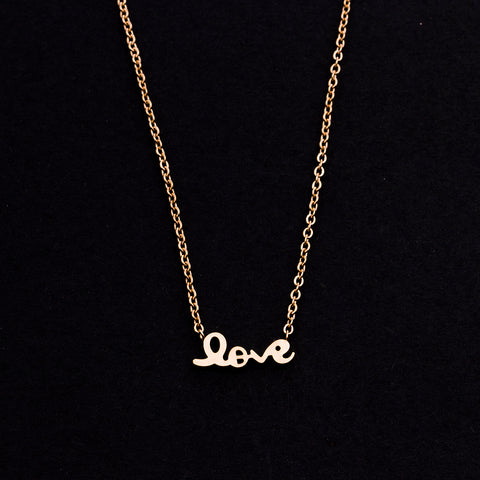 Rose Gold - Stainless Steel Love Script Cutout Mini Dainty Minimalist Necklace