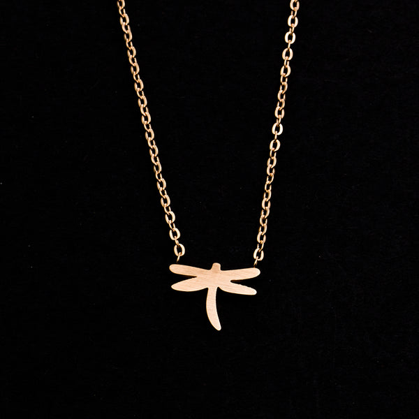 Rose Gold - Stainless Steel Dragonfly Cutout Mini Dainty Minimalist Necklace