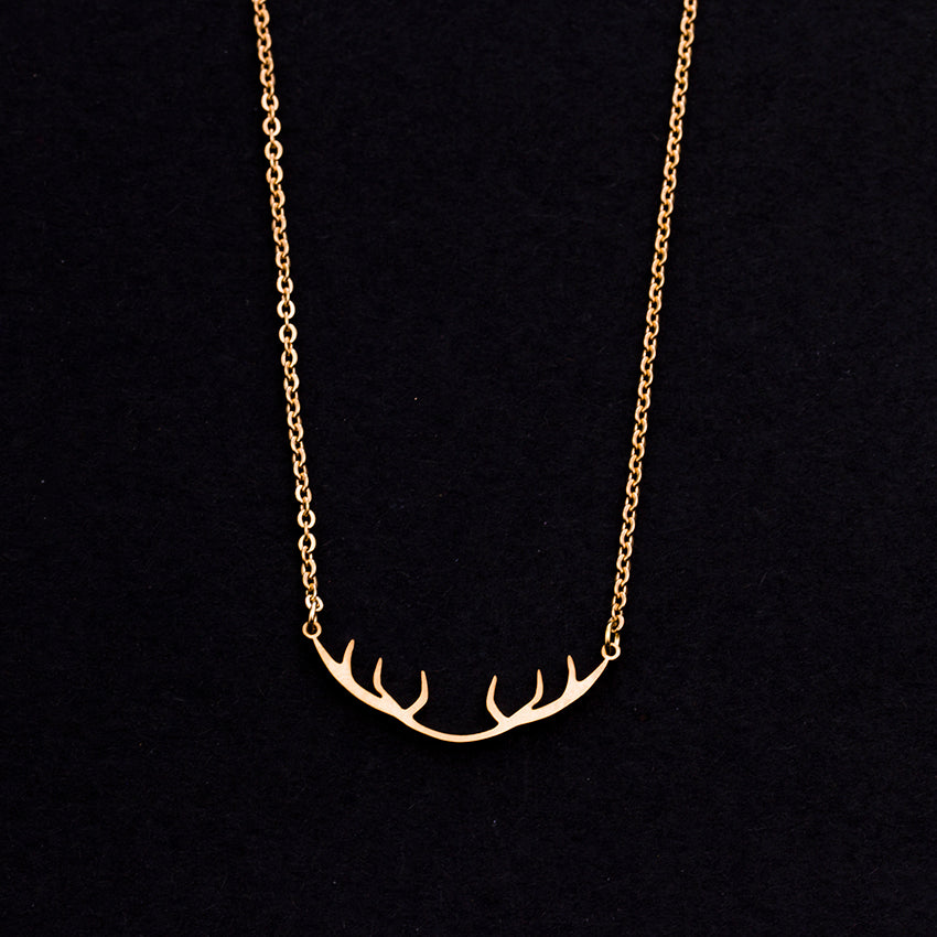 Rose Gold - Stainless Steel Deer Antler Cutout Mini Dainty Minimalist Necklace