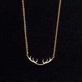 Rose Gold - Stainless Steel Deer Antler Cutout Mini Dainty Minimalist Necklace