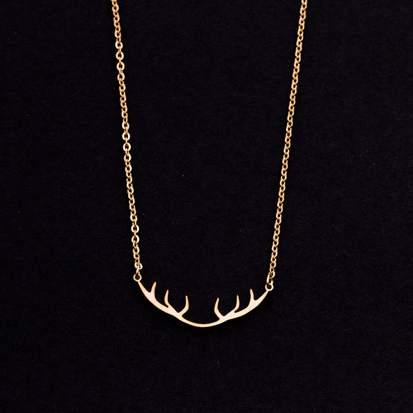 Rose Gold - Stainless Steel Deer Antler Cutout Mini Dainty Minimalist Necklace