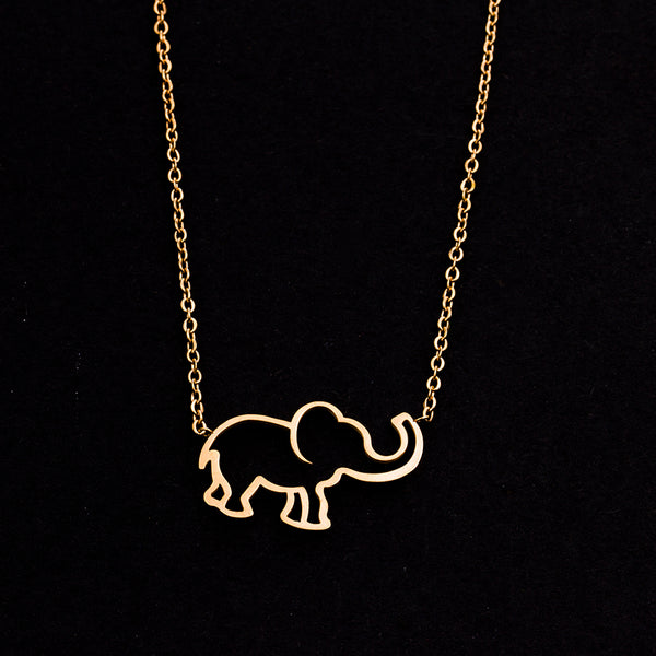 Rose Gold - Stainless Steel Elephant Cutout Mini Dainty Minimalist Necklace