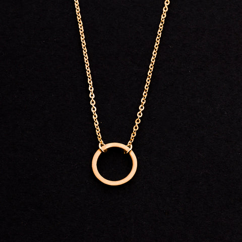 Rose Gold - Stainless Steel Round Circle Cutout Mini Dainty Minimalist Necklace
