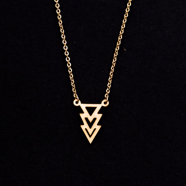 Rose Gold - Stainless Steel Geometric Triangles Cutout Mini Dainty Minimalist Necklace