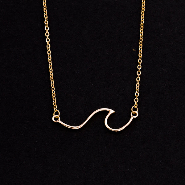 Rose Gold - Stainless Steel Curved Ocean Wave Cutout Mini Dainty Minimalist Necklace