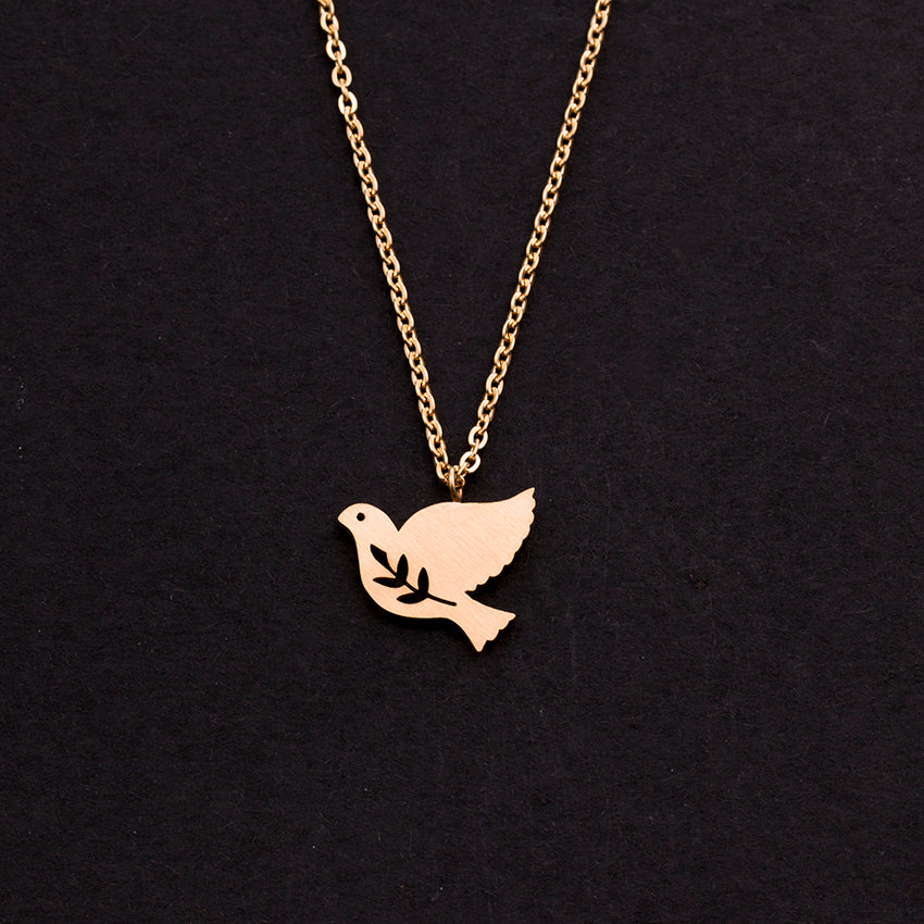 Rose Gold - Stainless Steel Peace Dove Bird Cutout Mini Dainty Minimalist Necklace
