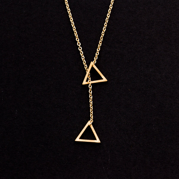 Rose Gold - Stainless Steel Triangle Lariat Cutout Mini Dainty Minimalist Necklace