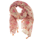 Fashion Scarf - Flowers with Tassels in Pink