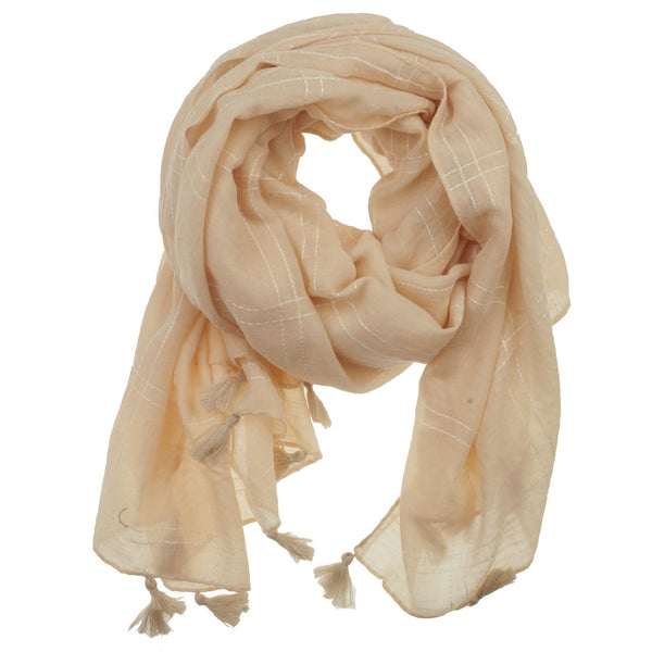 Fashion Scarf - Squares with Tassels in Nude