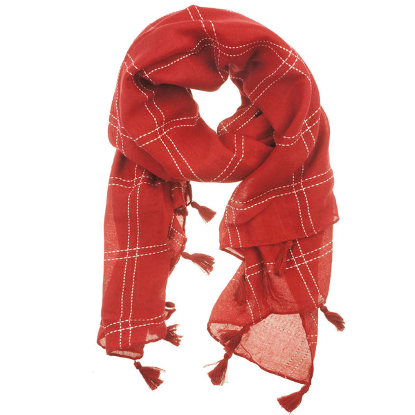 Fashion Scarf - Squares with Tassels in Red