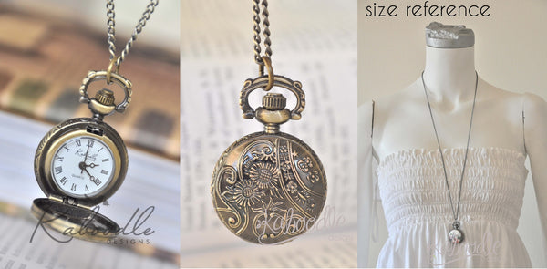 Handmade Artwork Stainless Steel Pocket Watch Necklace - Frida Kahlo Blue