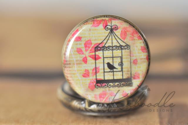 Autumn Bird Cage Pocket Watch Necklace