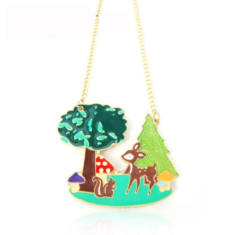 Bambi in the Woods Enamel Necklace