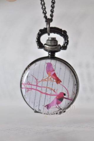 Bird Art - Pocket Watch Necklace