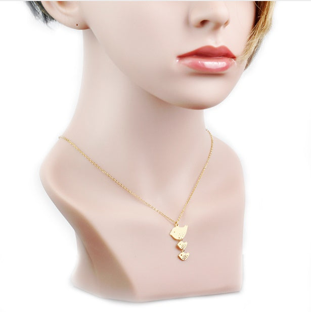 Silver - Stainless Steel 3 Birds Cutout Mini Dainty Minimalist Necklace