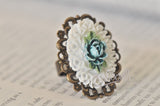 Blooming Rose in Blue and White - Vintage Ring