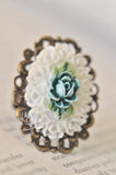 Blooming Rose in Blue and White - Vintage Ring