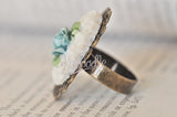 Blooming Rose in Blue and White - Vintage Ring