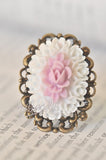 Blooming Rose in Pink and White - Vintage Ring
