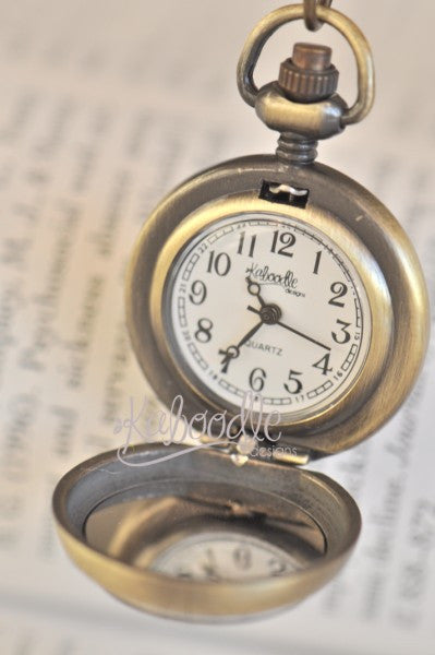 Handmade Artwork Stainless Steel Pocket Watch Necklace - Silhouette Girl Flying a Kite