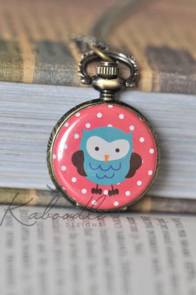 Polkadot Owl Pocket Watch Necklace Kaboodle Designs