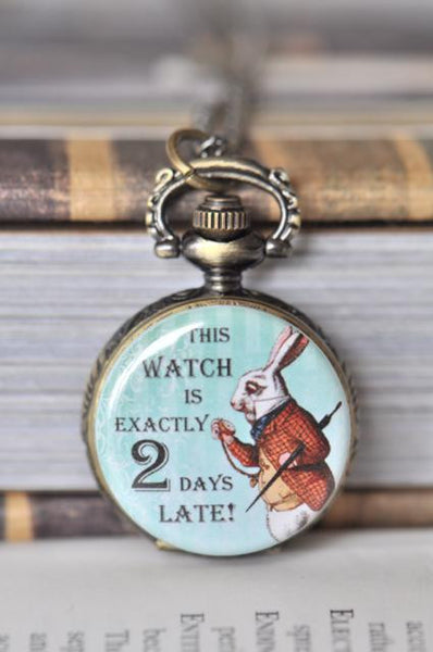 White Rabbit Two Days Late - Pocket Watch Necklace