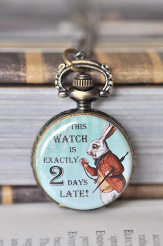 White Rabbit Two Days Late - Pocket Watch Necklace