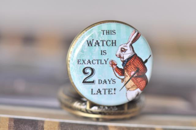 White Rabbit Two Days Late - Pocket Watch Necklace