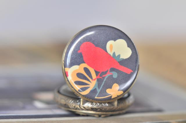 Bird and Blossom Pocket Watch Necklace