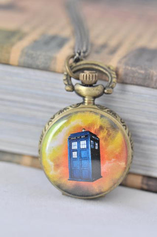 Police Box Small Pocket Watch Necklace 1