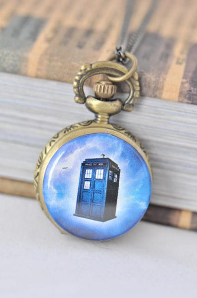 Police Box Inspired Small Pocket Watch Necklace 7