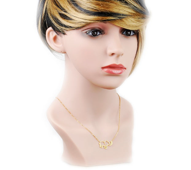 Rose Gold - Stainless Steel Elephant Cutout Mini Dainty Minimalist Necklace