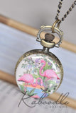 Flamingos - Pocket Watch Necklace