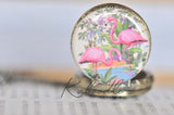 Flamingos - Pocket Watch Necklace